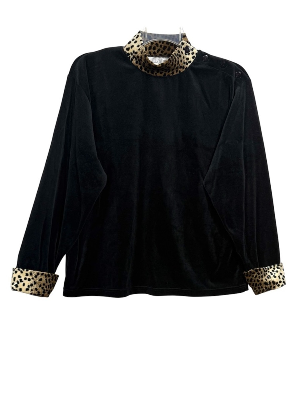 Vintage 90s Velour Lounge Set Black Leopard Trim 2 Piece Lounge Set Women Large